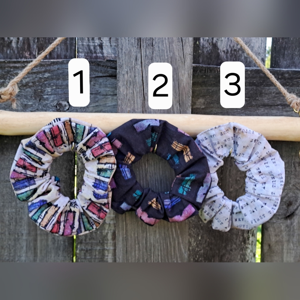 ONE Scrunchie Hair Tie Cotton Multicolor Black White Script Prints
